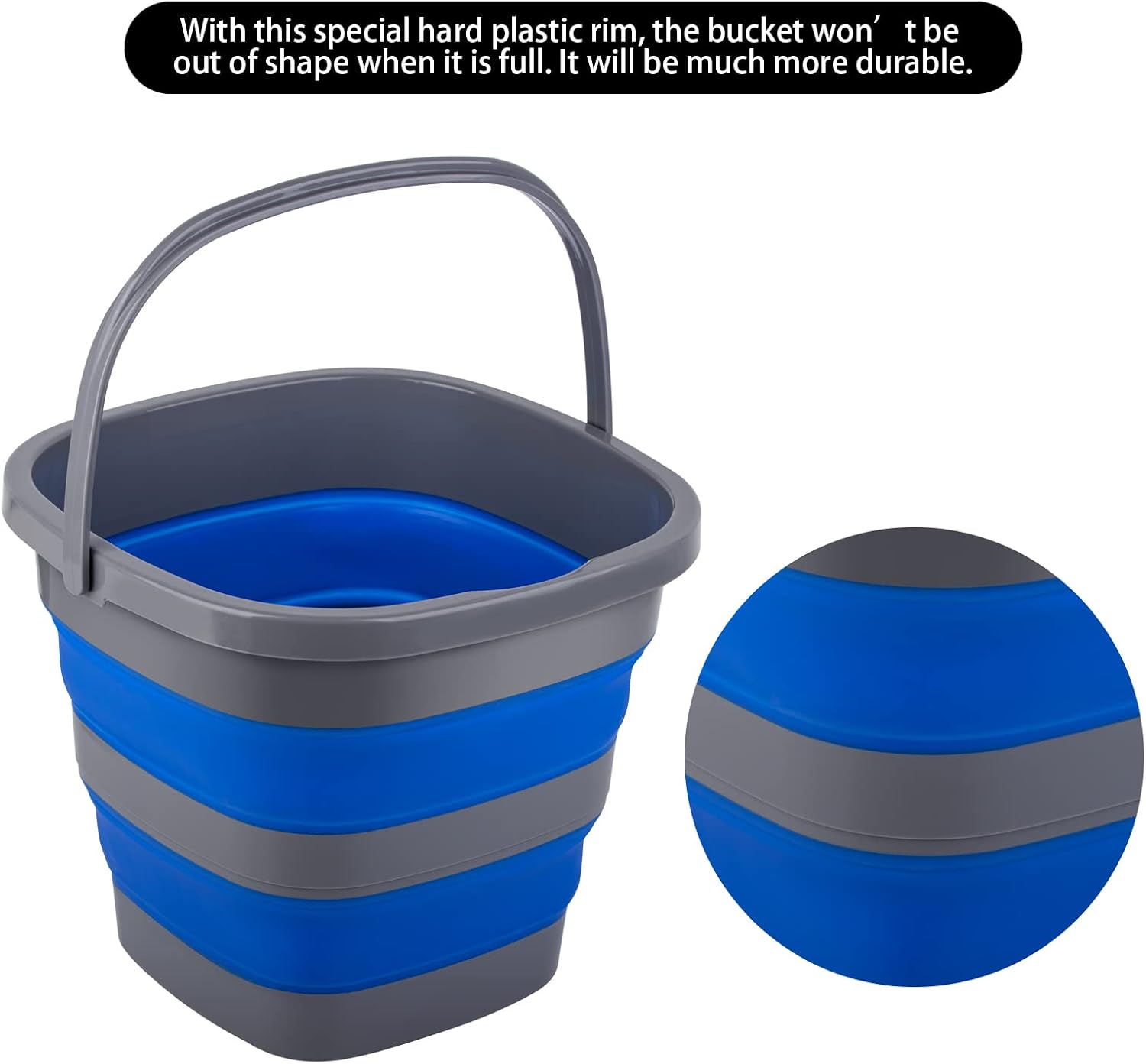 2 Pack Collapsible Plastic Bucket with 2.6 Gallon (10L) Each, Foldable Rectangular Tub for House Cleaning