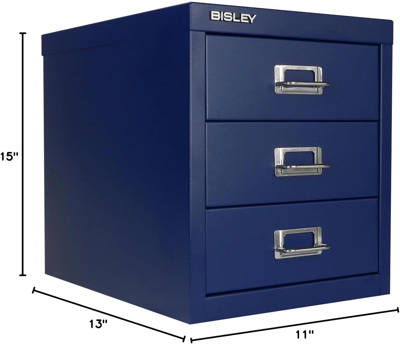 5-Drawer Steel MultiDrawer Cabinet - Orange, by Bisley | Chrome Pull Handles with Label Holders, Powder-Coated Steel, Removable Drawers, Desktop Storage, Labels Included
