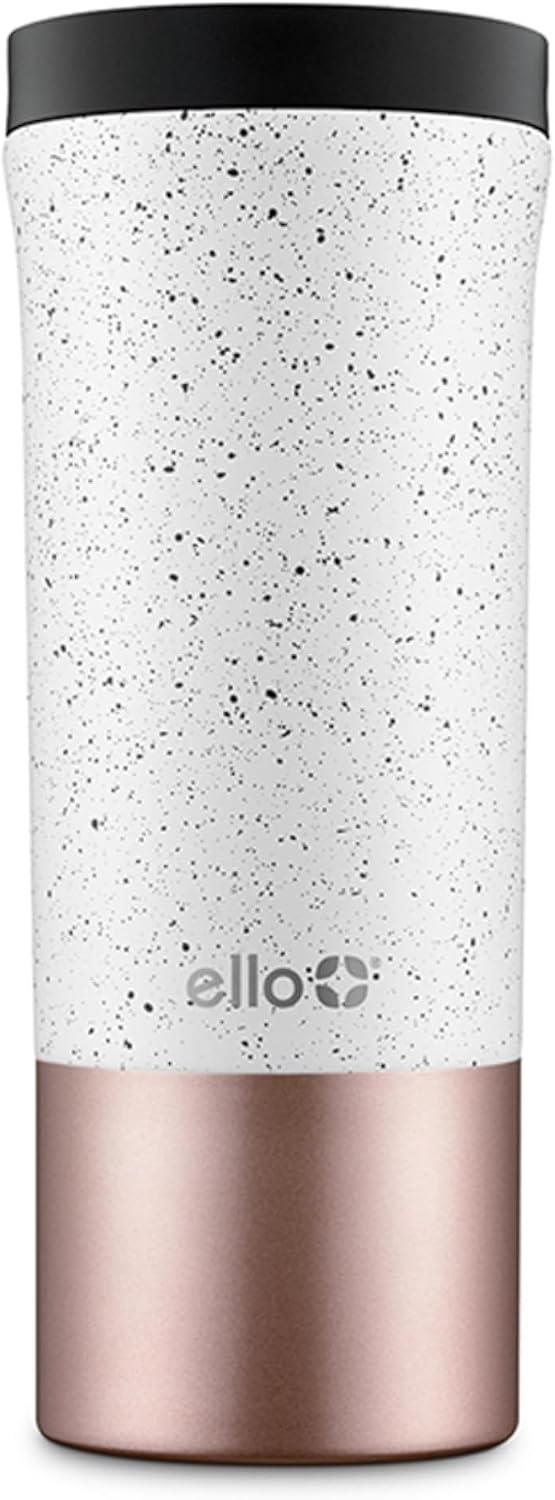 Ello Miri 16oz Insulated Stainless Steel Travel Mug with Slider Lid, Black Marble
