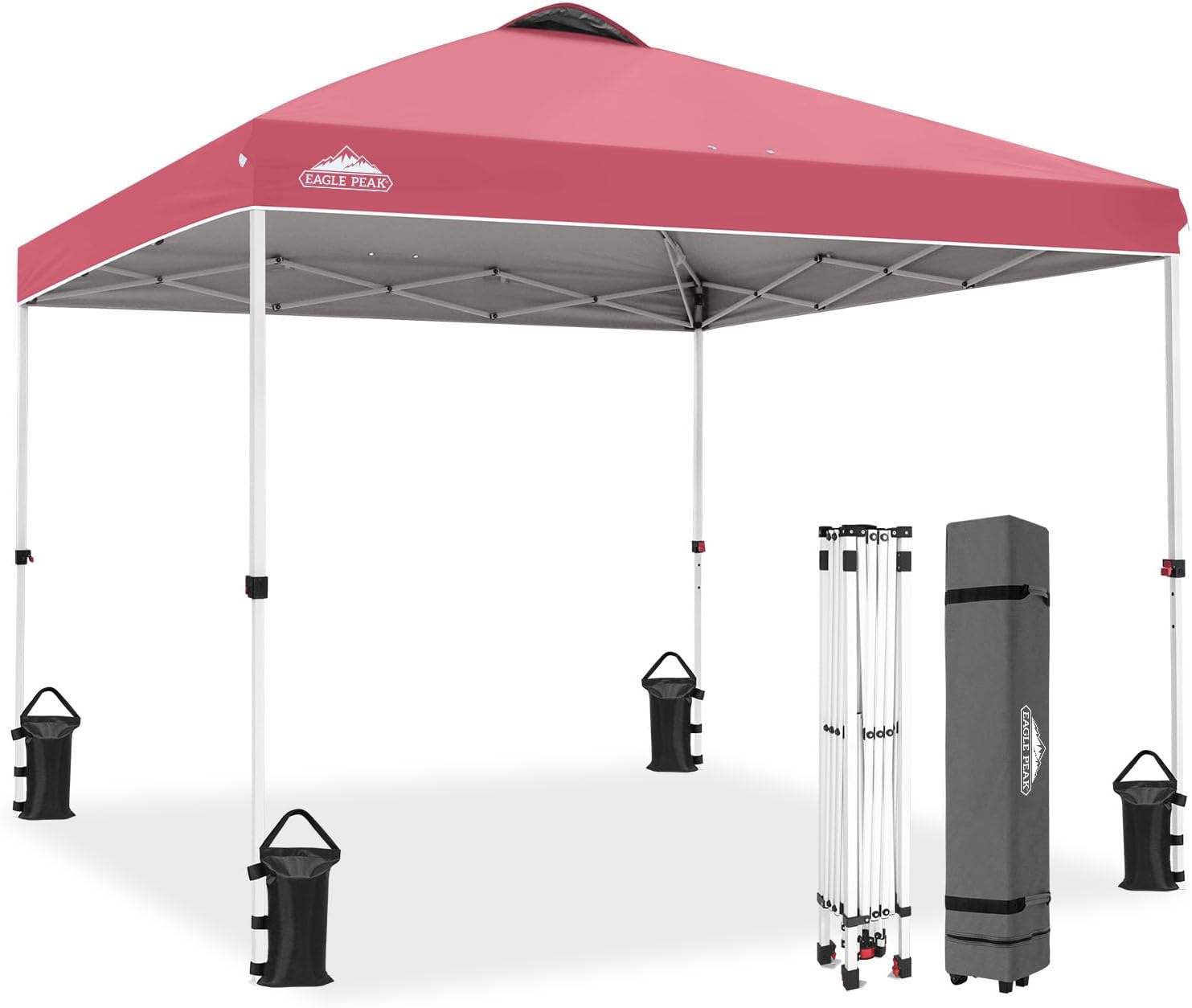 EAGLE PEAK 10x10 Pop Up Canopy Tent Easy Up Canopy Outdoor, White | Patented PeakPush™ Center Lock, 1 Person Setup Portable Pop Up Tent, Beach, Markets, Camping Sport Events, Wheeled Carry Bag
