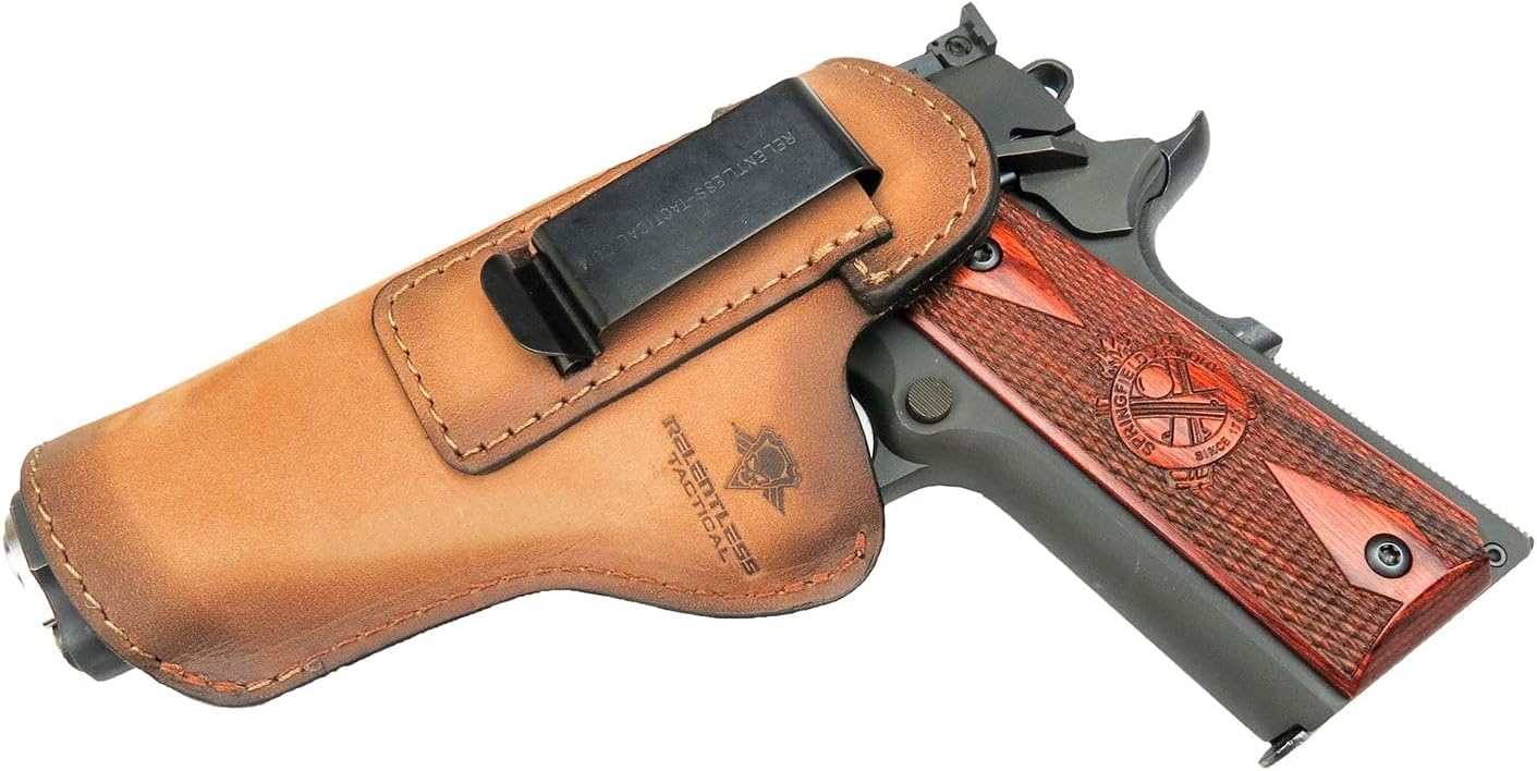 The Defender Leather IWB Holster for 1911 Style Handguns – Standard or Sweat Shield Versions – Made in USA – Fits Kimber, Colt, S&W, Sig Sauer, Ruger, Remington