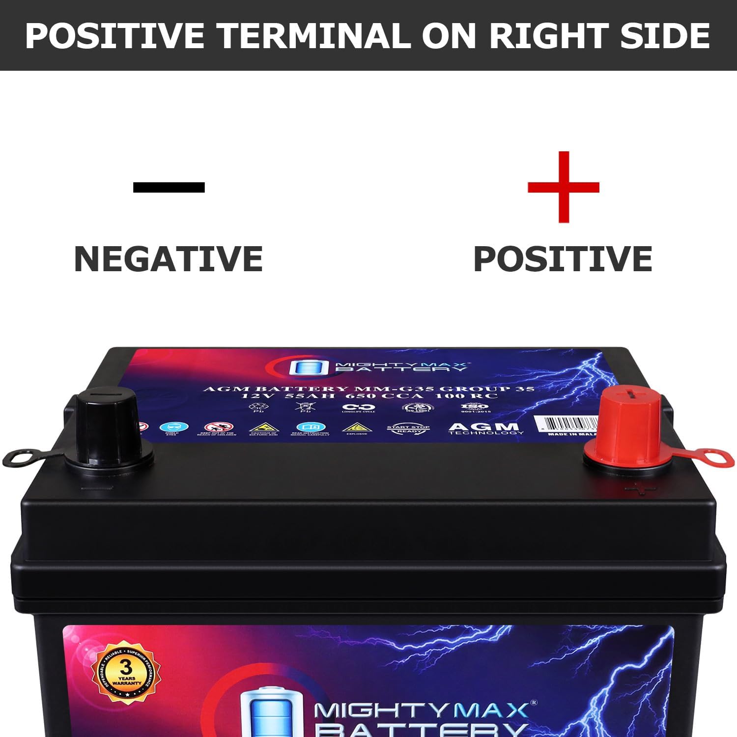Mighty Max Battery MM-H8 Start and Stop Car BCI Group 49 12V 95Ah, 160RC, 900 CCA Rechargeable AGM Car Battery
