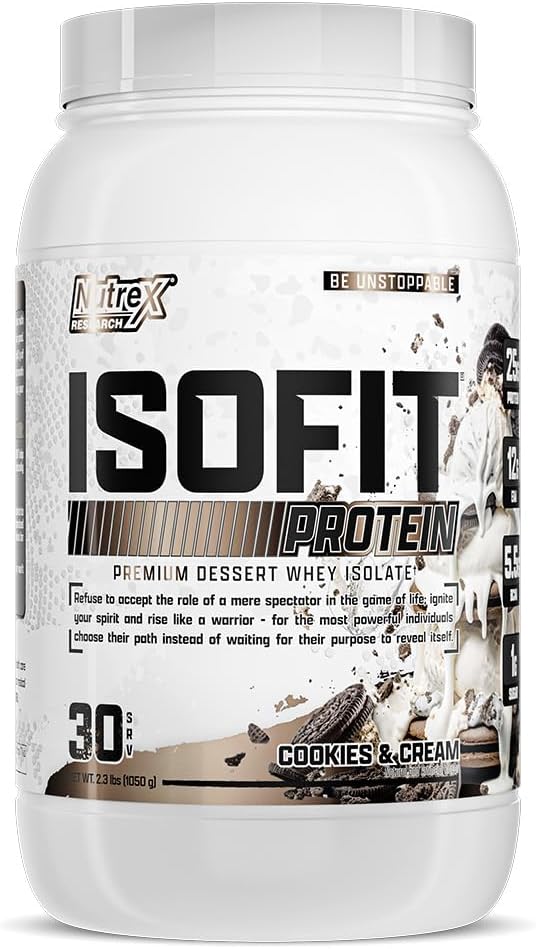 Nutrex Research IsoFit Chocolate Whey Isolate Protein Powder 100% Whey Protein Isolate | Muscle Recovery, Naturally High EAAs | Fast Absorbing, Easy Digestion | (Chocolate Shake 2lbs 30 Servings)