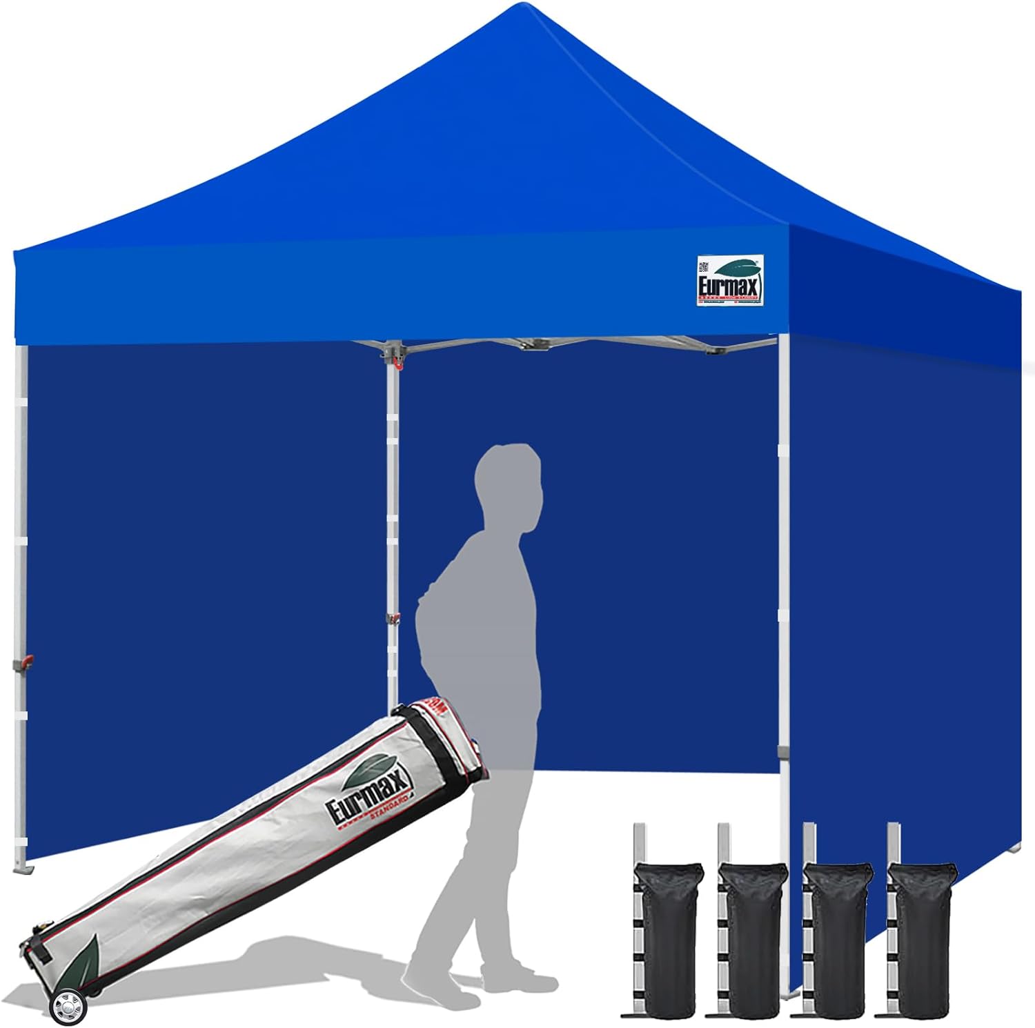 Eurmax USA 10x10 Pop Up Canopy Tent,Commercial Tent with Patented No-Tip Rolling Bag,4 Zippered Removable Walls,UV & Water Resistant Canopy Top,Heavy Duty Outdoor Gazebo,Instant Shelter(White)