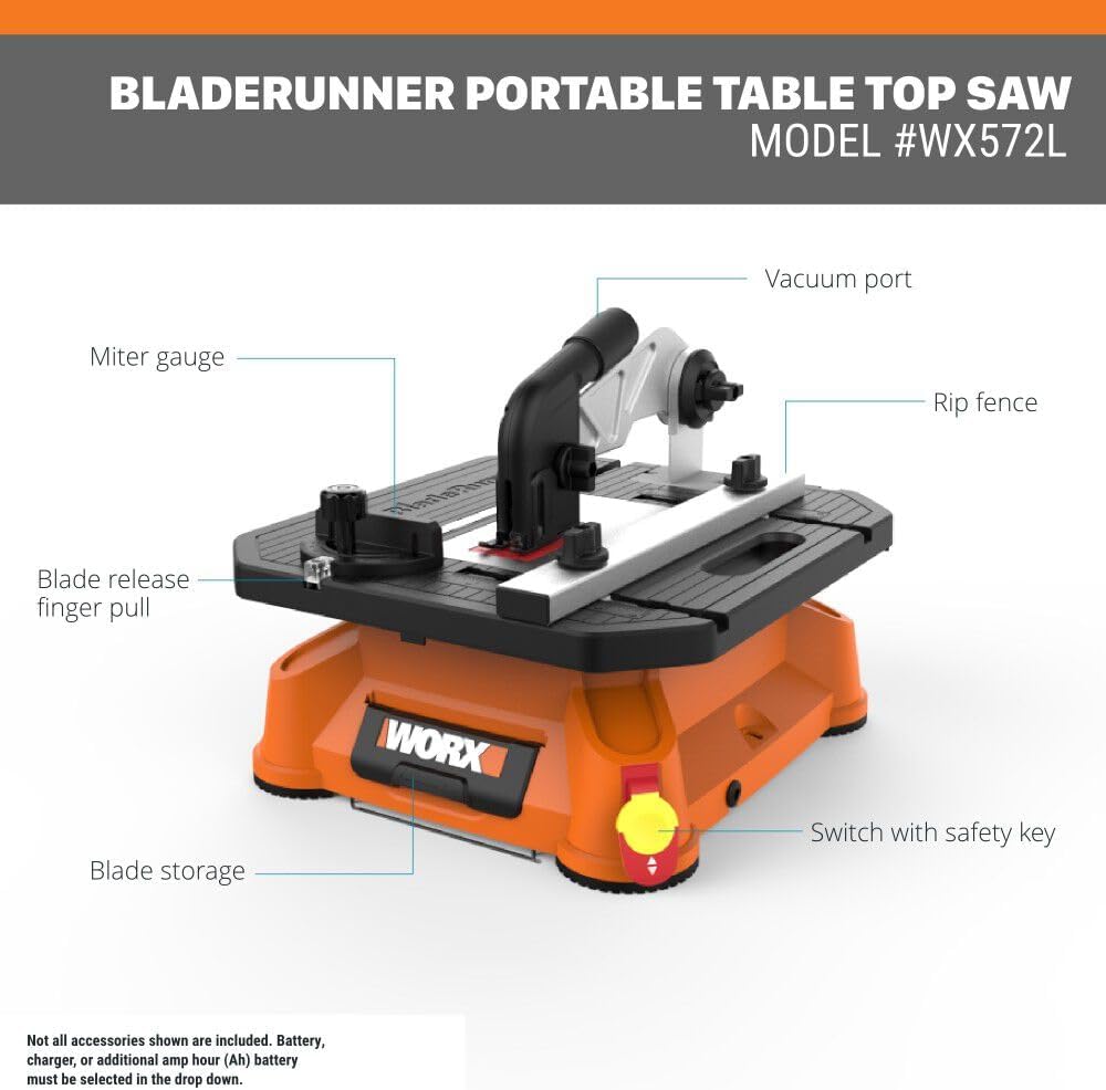 WORX BladeRunner Portable Tabletop Saw, 5.5 Amp, WX572L | Cuts Wood, Metal, Tile, Aluminum and Plastic, Tool-Free Blade Changes
