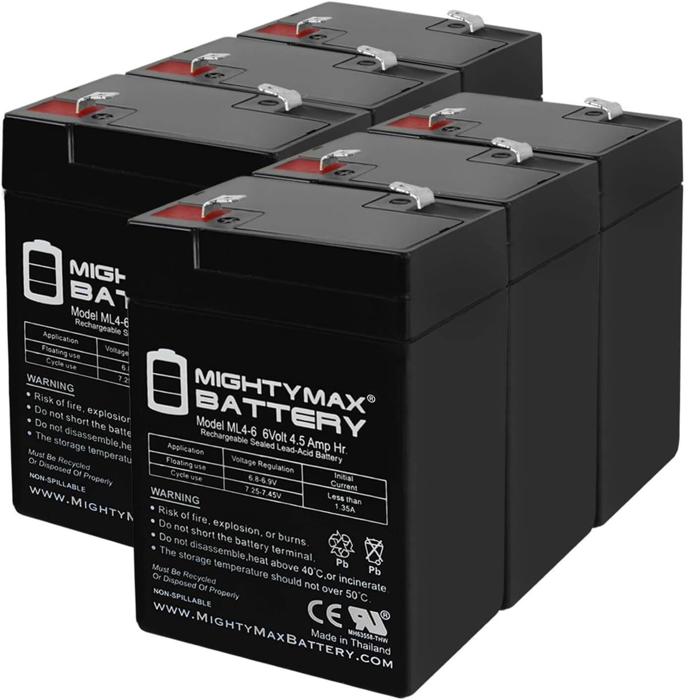 Mighty Max Battery ML4-6 - 6 Volt 4.5 AH, F1 Terminal, Rechargeable SLA AGM Battery