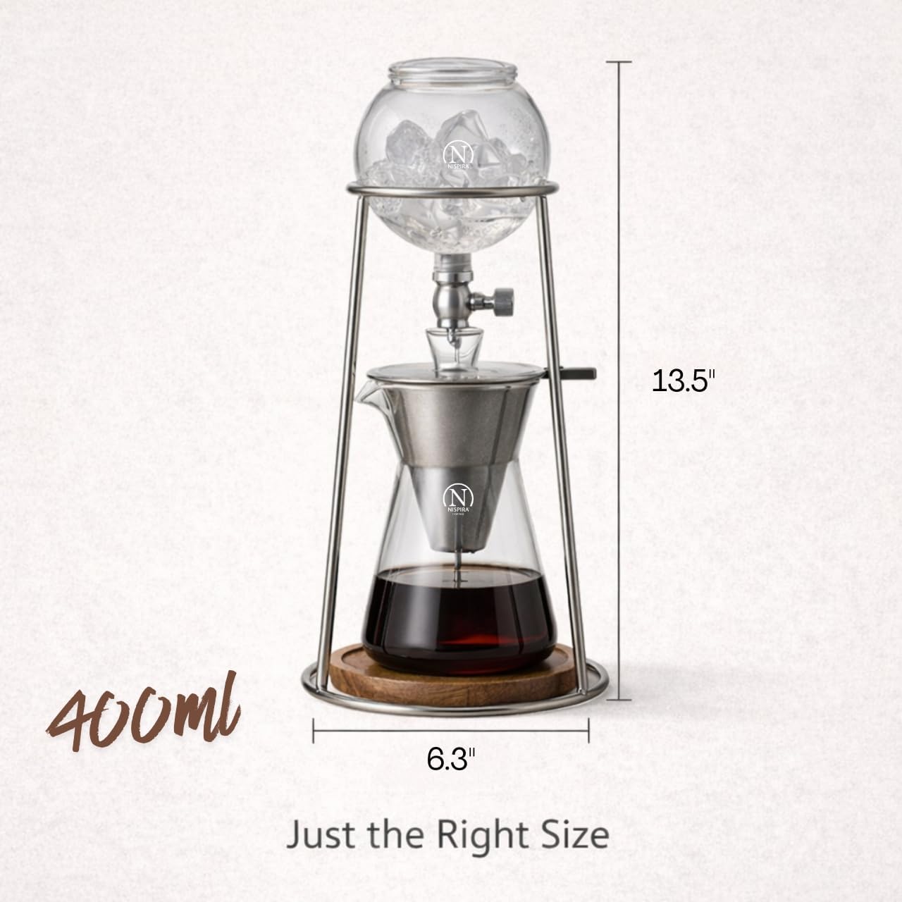 NISPIRA Luxury Ice Cold Brew Dripper Coffee Maker in Stainless steel, 600 ml Copper