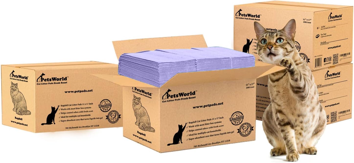 PetsWorld Universal Fit Cat Pad Refills for Litter Box, Fresh Scent, Odor Control, Pack of 200
