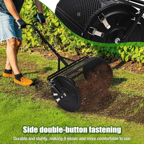 24 Inch Compost Spreader & Lawn Roller, Featuring One Mesh Roller and One 23 Gallon Hollow Roller, Push & Tow Design