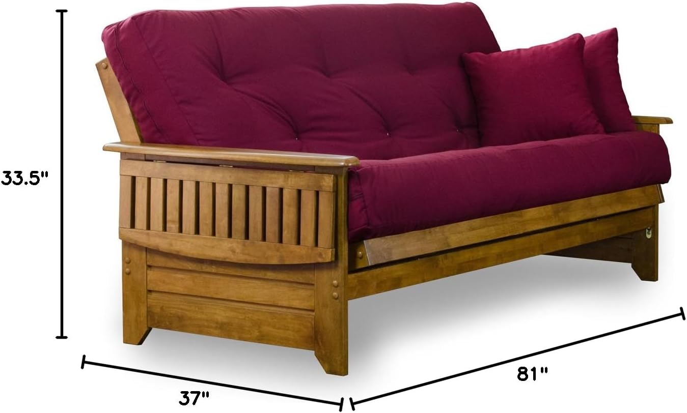 Brentwood Tray Arm Futon Sofabed Set - Queen Frame, 8" Microfiber Fudge Mattress, Heritage Finish