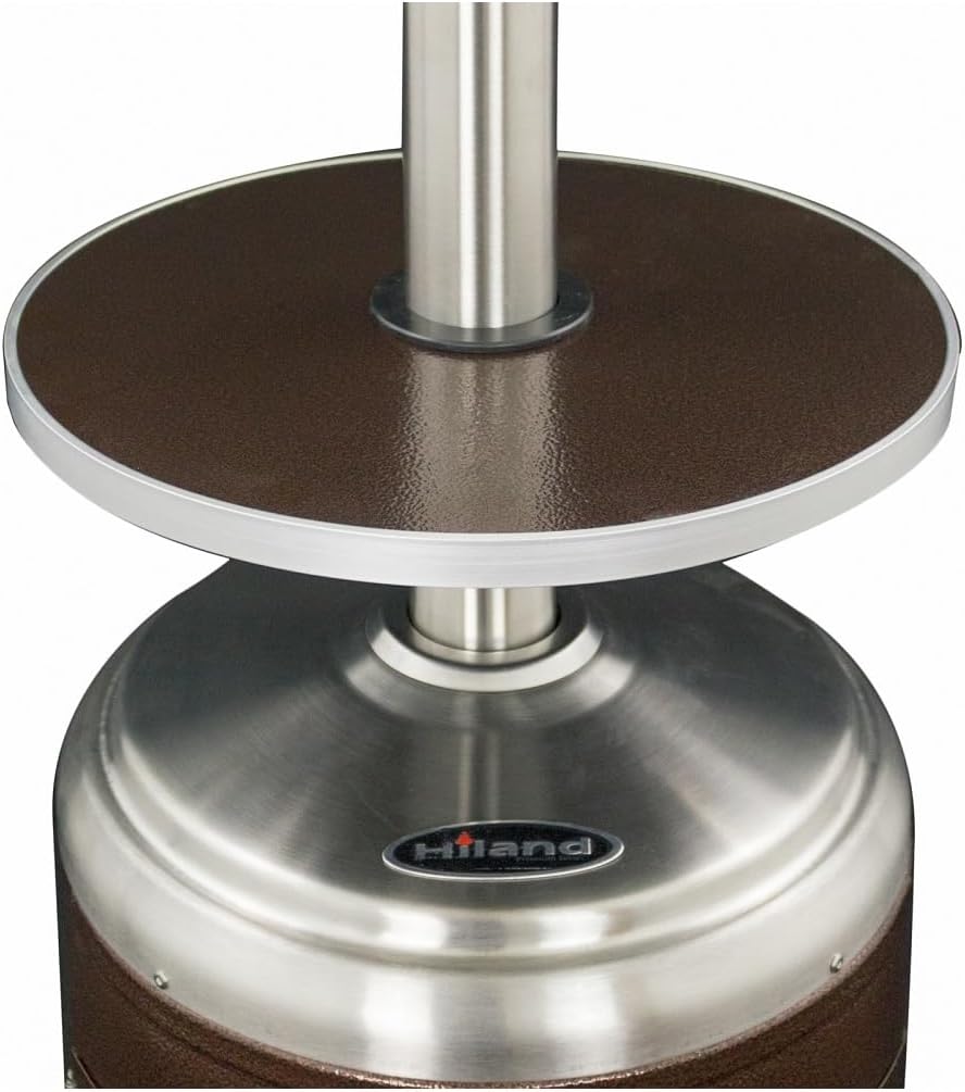 Hiland HLDS01-SSHGT 48,000 BTU Propane Patio Heater with Wheels and Table, Large, Hammered Bronze/SS
