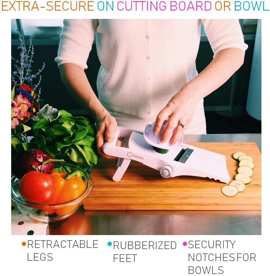 Mandolin Slicer Adjustable Mandoline | Best Hand-Held Cutter for Vegetable Potato Zucchini Food | Professional Steel Blade - Safe Finger Guard