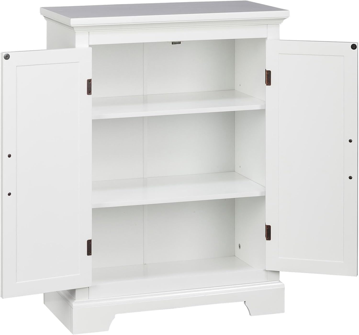 Teamson Home Versailles Wooden Freestanding Floor Storage Cabinet with 2 Adjustable Interior Shelves 3 Storage Spaces and 2 Floral Scroll Doors, White