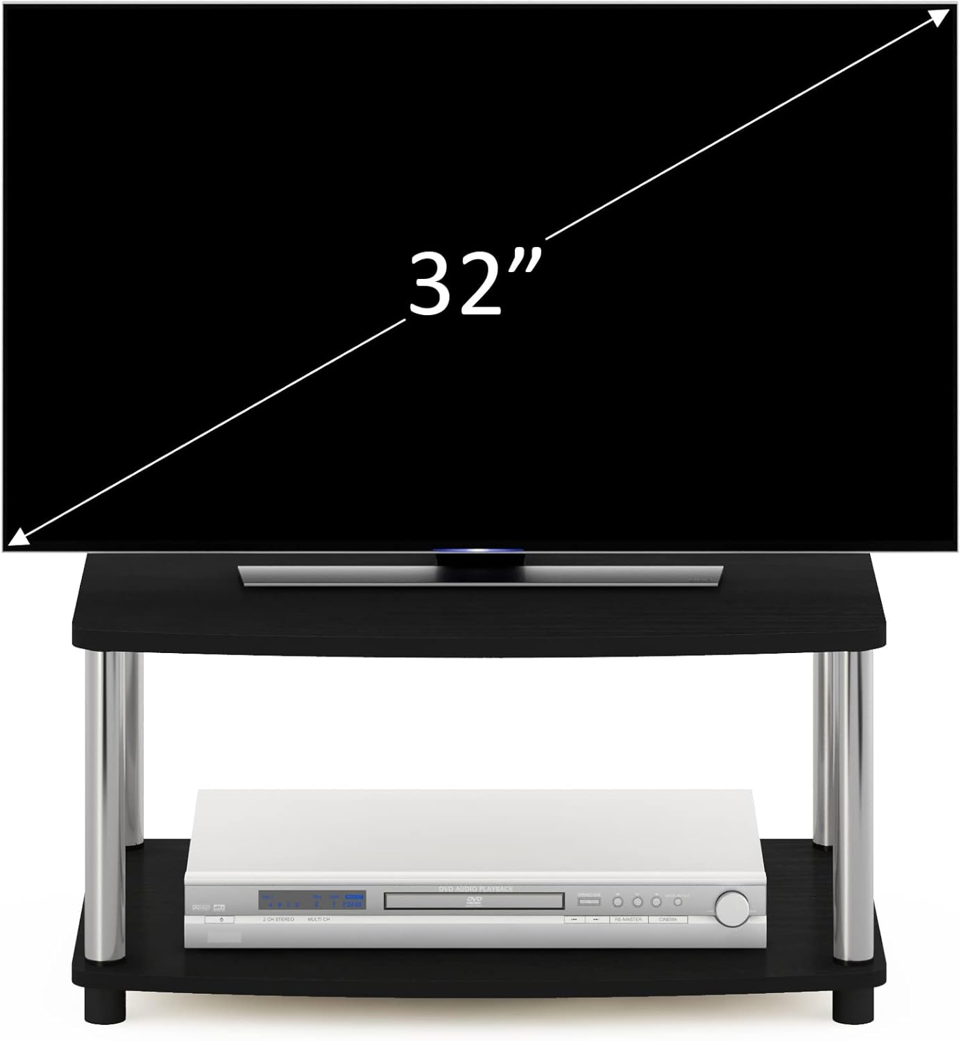 Furinno Turn-N-Tube TV Riser Stand, 2-Tier Small Elevated No Tools TV Stand, TV Console for TV up to 32 inch, 15.8 x 23.8 x 11, for Living Room, Bedroom, French Oak/Black