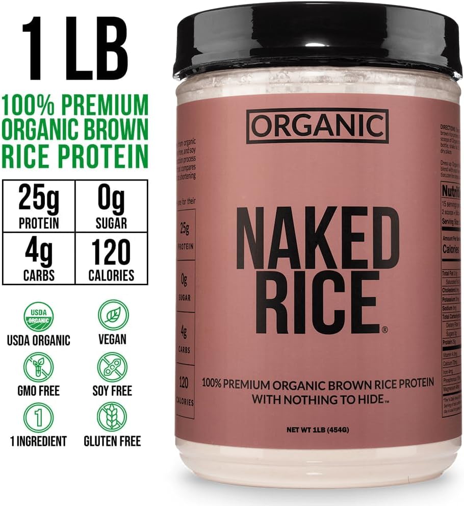NAKED nutrition Rice - Organic Brown Rice Protein Powder - Vegan Protein Powder - 5Lb Bulk, Gmo Free, Gluten Free & Soy Free. Plant-Based Protein, No Artificial Ingredients - 76 Servings