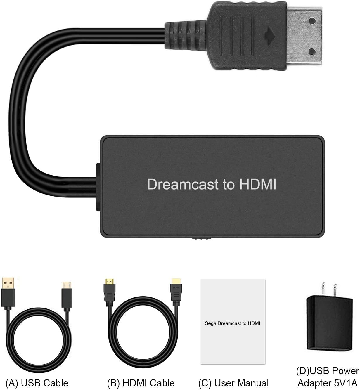 Sega Dreamcast to HDMI Converter Supports 16:9/4:3 switching, Plug and Play HD HDMI Cable for Sega Dreamcast (Sega DC)