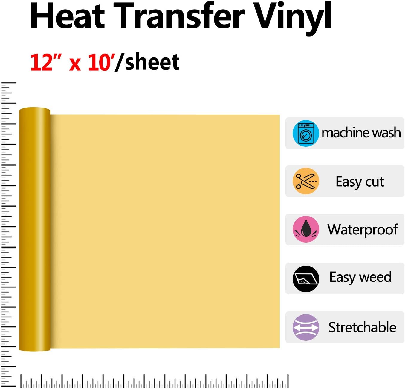 RENLITONG Heat Transfer Vinyl,12 Inch by 10ft White Iron on Vinyl