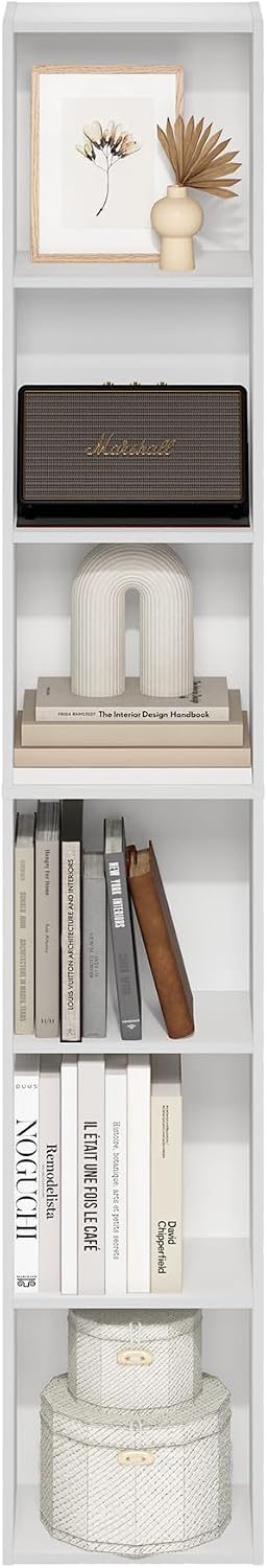 Furinno PASIR Book Shelf, 5-Tier Modern Bookshelf, Open Shelves Bookcase, 9 x 12 x 52, for Living Room, Bedroom, Home Office, Plain White