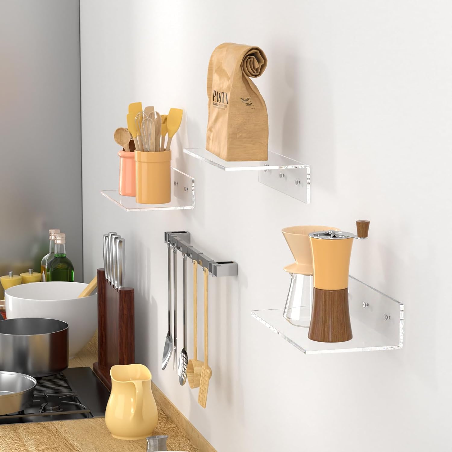 FEMELI 2 PCS 12" Acrylic Floating Shelves, Clear Shelf for Wall Display
