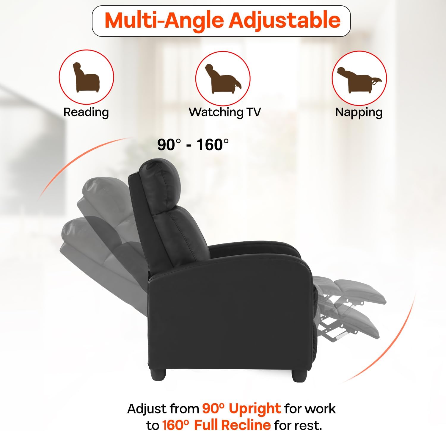 FDW | Recliner Chair | with 2 Point Massage Function | Black, PU Leather