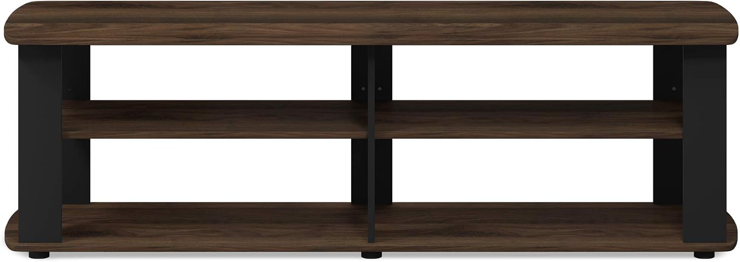 Furinno Nelly TV Stand, 3-Tier Entertainment Center with Open Shelves Storage, TV Console for TV up to 55 Inch, Soft Edges, for Living Room, Bedroom, Black
