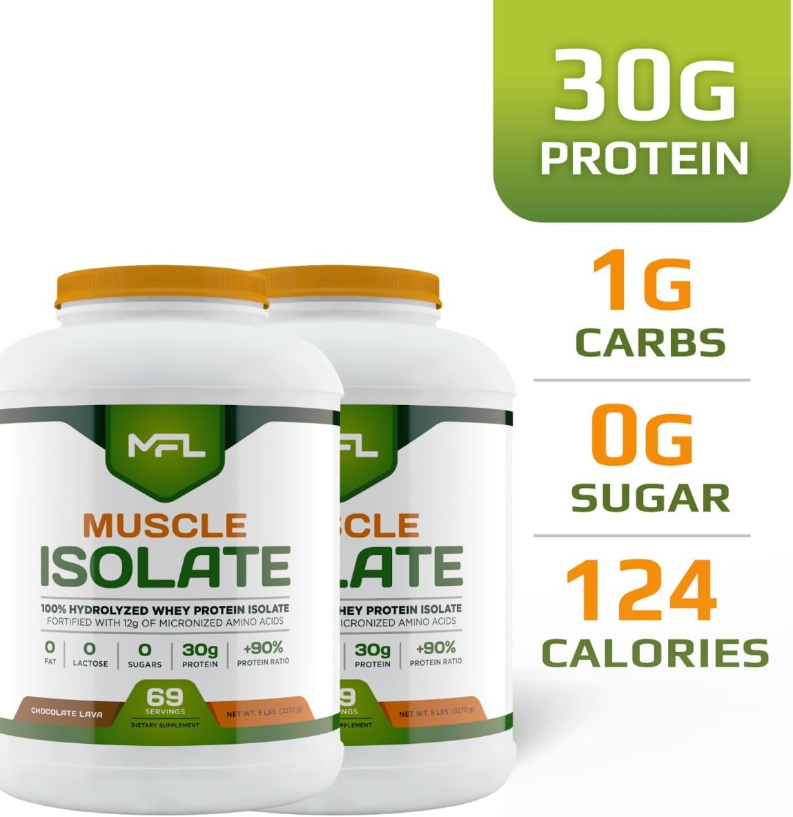MFL 100% Isolate Protein l 30g of Protein l 12g Amino Acids l Keto Friendly l Low Carbs l 5 lbs. (Vanilla Bean)