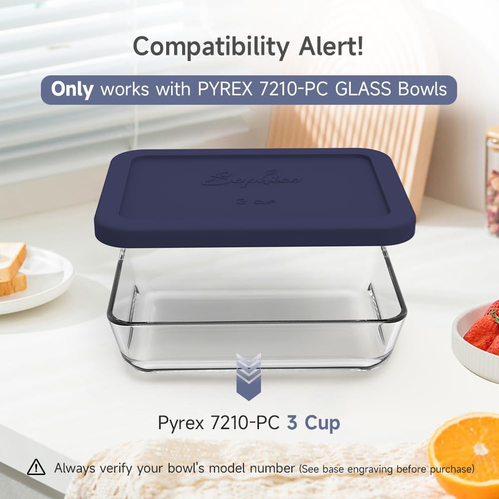 SOPHICO 3 Cup Rectangle Silicone Replacement Lids for Pyrex 7210-PC Glass
