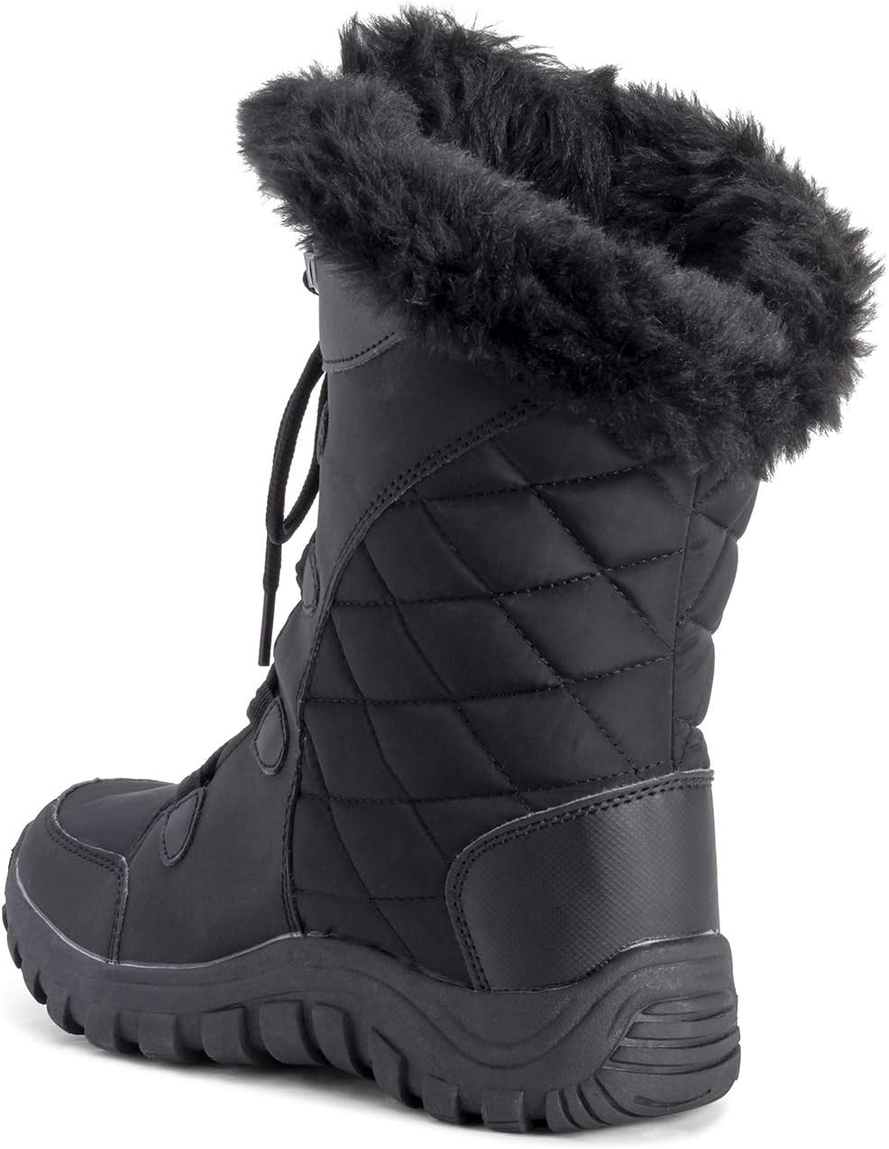 POLAR Womens Quilted Faux Fur Cuff Winter Duck Rubber Sole Durable Snow Rain Outdoor Boots
