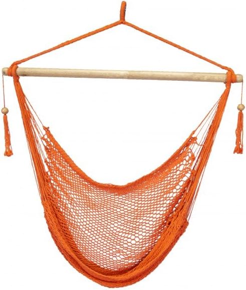 Bliss Hammocks BHC-412NT Island Rope Hammock Chair, Eco Friendly & Hand Woven, Varnish Coated 40 Inch Wood Spreader, Easy to Hang w/Included Hanging Kit, Supports up to 265 pounds, Natural Rope