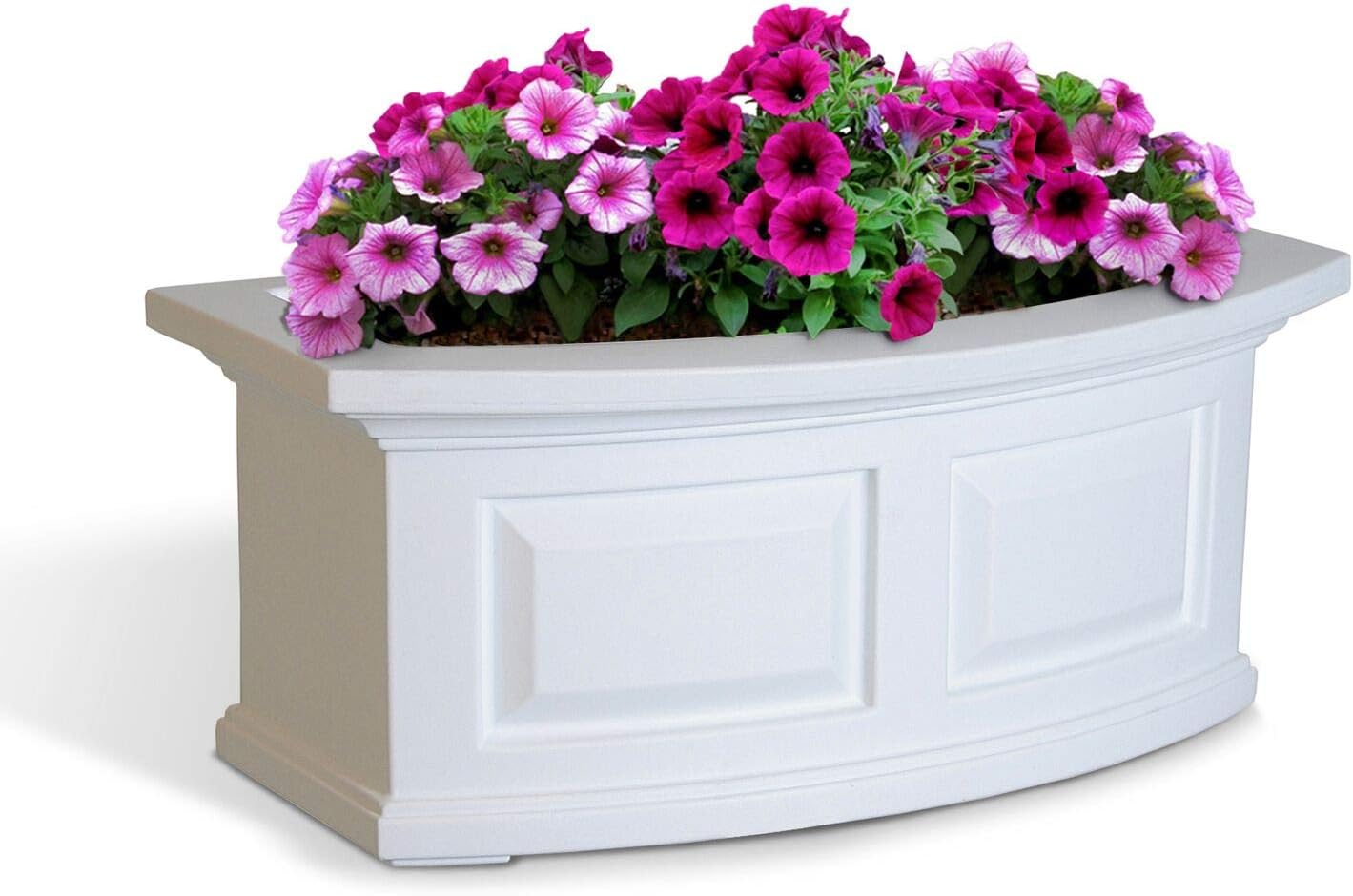 Mayne Nantucket 36in Self-Watering Rectangular Window Box Planter, White | Self-watering, All season, Fade resistant, Mounting brackets included, Built-in overflow, 15-year warranty