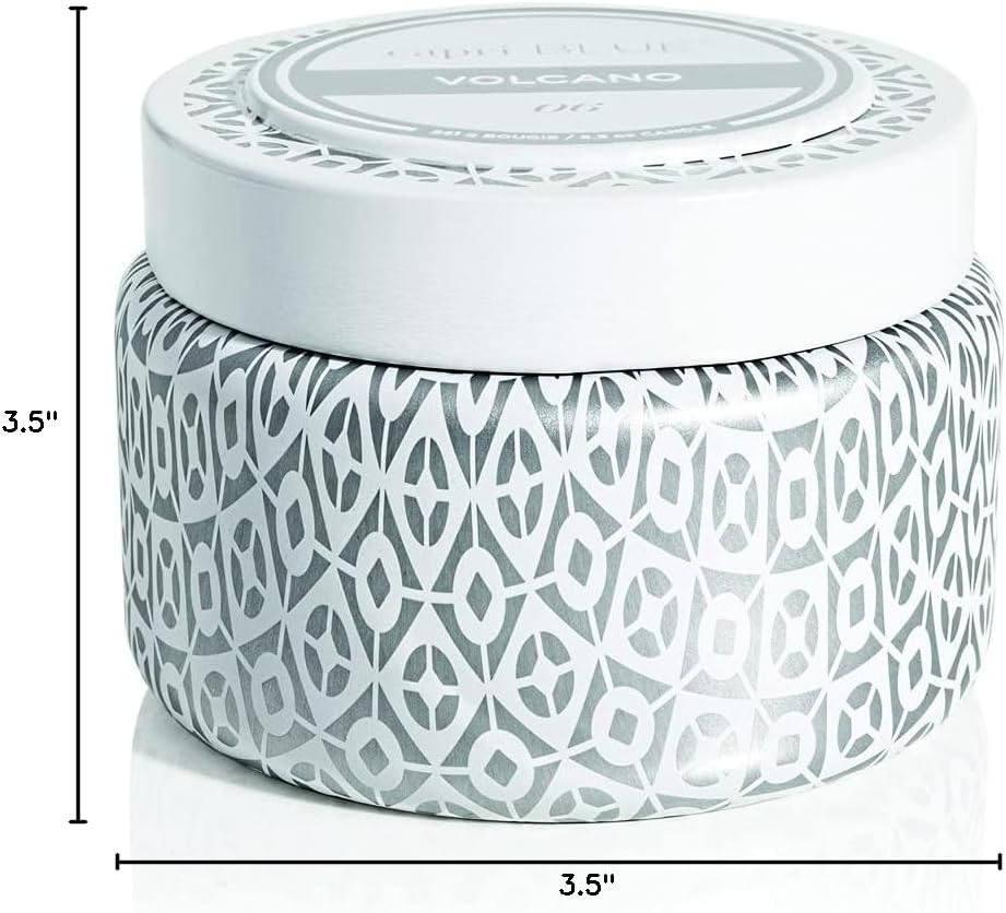 Capri Blue Volcano Printed Travel Tin Jar Candle - Luxury Candle with a Long Lasting Soy Wax Blend - Scented with Tropical & Fruity Fragrance (Blue Color, 8.5 oz)