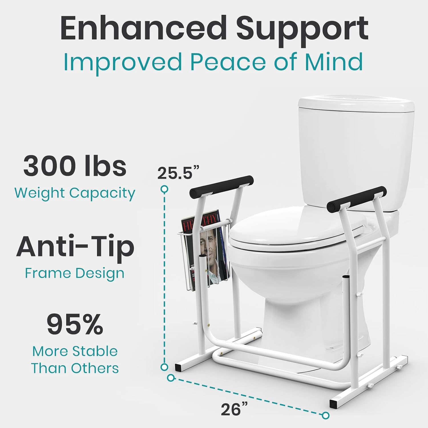 Vive Toilet Safety Rail with Arms - 300LBS Support Frame with Handles | Seniors, Elderly