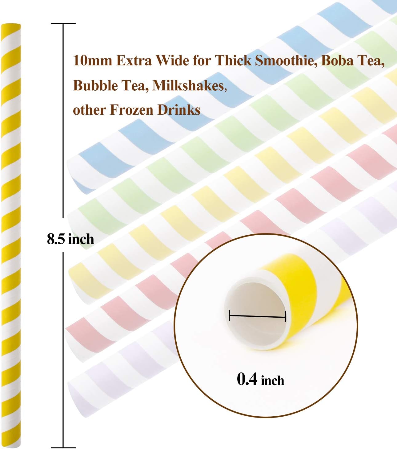 100 Pack, Extra Wide Paper Smoothie, Boba Straws - 10 mm Wide Biodegradable Straws for Bubble Tea (Tapioca, Boba Pearls), Milkshakes