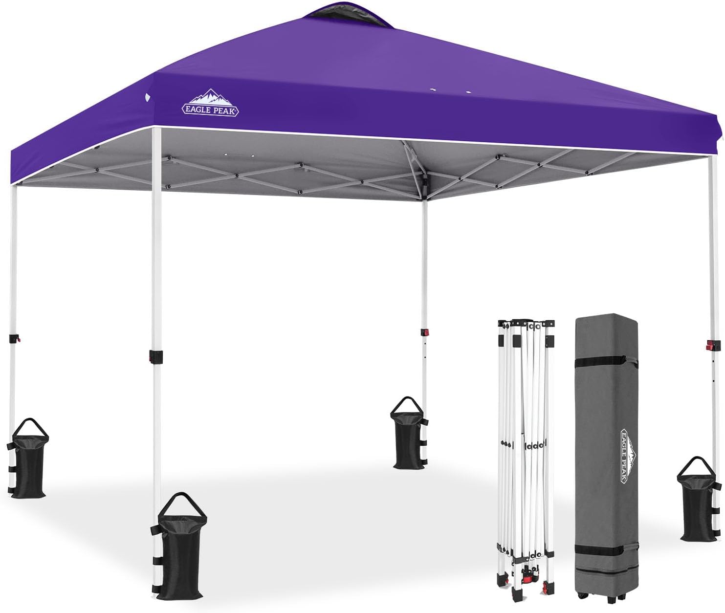 EAGLE PEAK 10x10 Pop Up Canopy Tent Easy Up Canopy Outdoor, White | Patented PeakPush™ Center Lock, 1 Person Setup Portable Pop Up Tent, Beach, Markets, Camping Sport Events, Wheeled Carry Bag