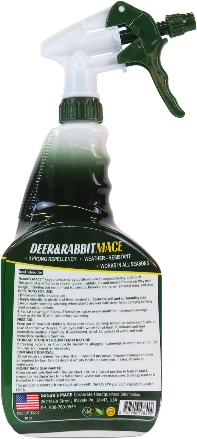 Nature's MACE Deer & Rabbit Repellent 40 oz Concentrate | Deer Repellent Spray for Plants, Lawns, Flowers & Gardens, Plant Safe, Protect Plants Fast, All-Season Protection.