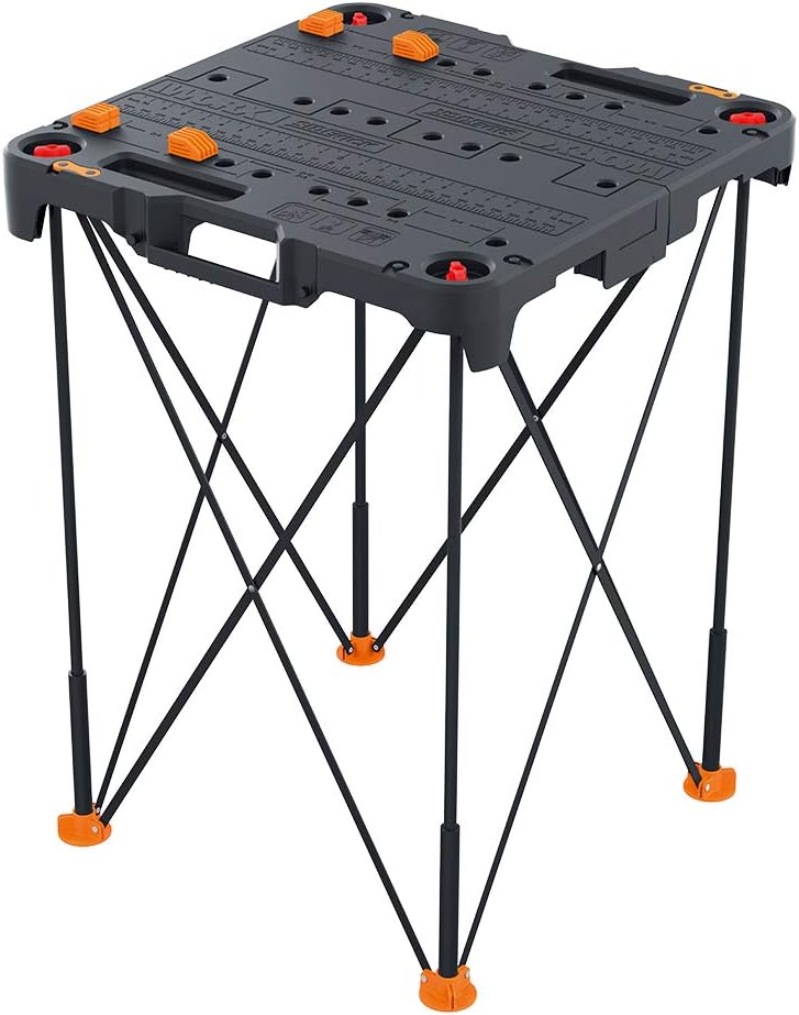 WORX Portable Folding Workbench, 2-in-1 Pegasus Table & Sawhorse, WX051 | 31"×25"×32" dimension, heavy load capacity, fast setup, includes 2 clamps & 4 clamp dogs, lightweight portable design