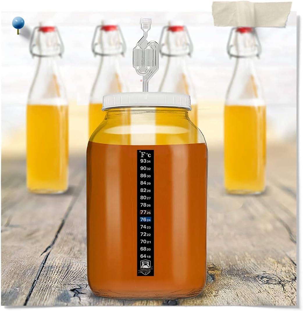 Airtight One Gallon Standard Fermentation Lid Gasket with Airlock - Turns Gallon Jar Into A Fermenter - Hard Kombucha, Beer, Wine, Cider, (S-Airlock)