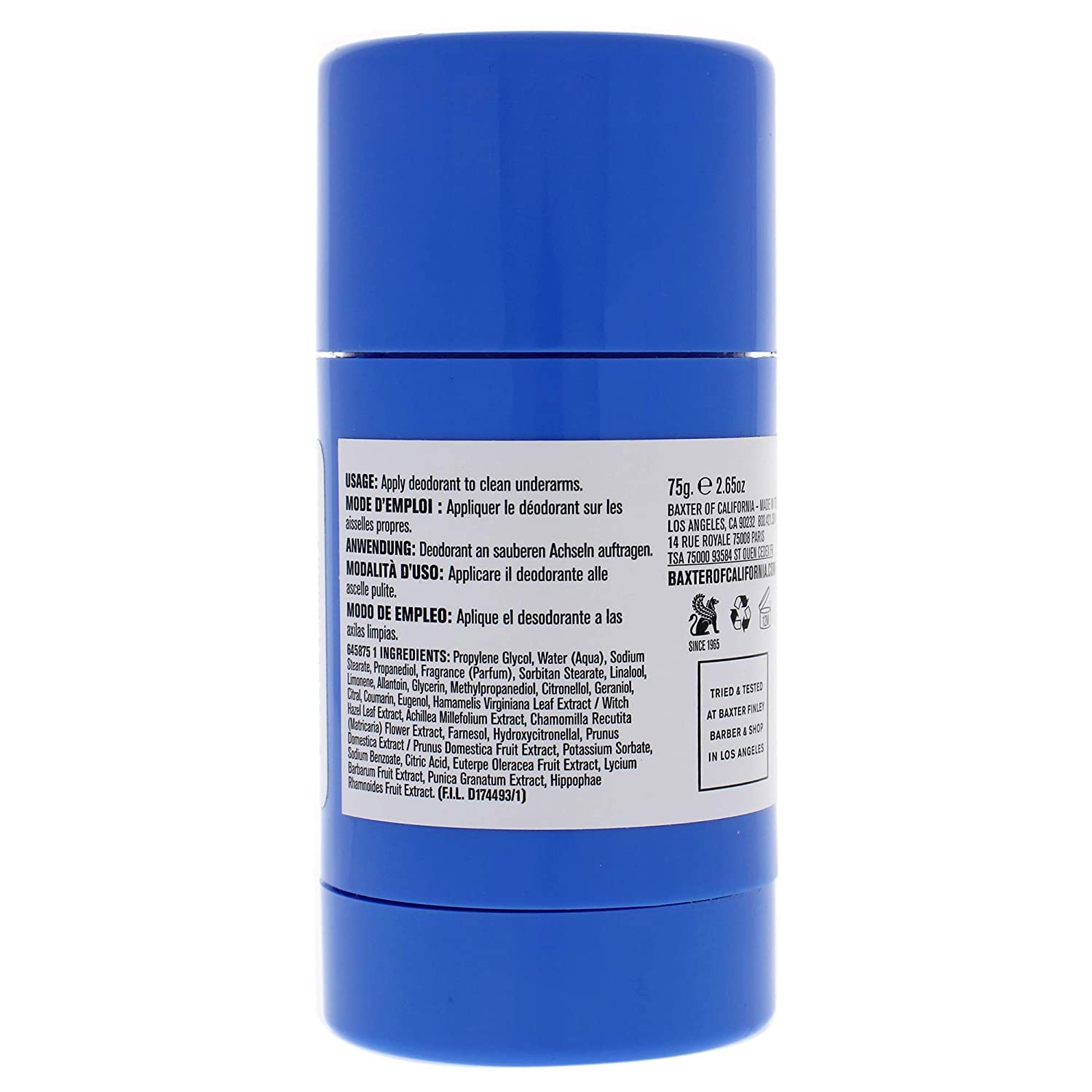Baxter of California Deodorant for Men| Aluminum Free | Alcohol Free | Clear Stick | Citrus and Herbal-Musk