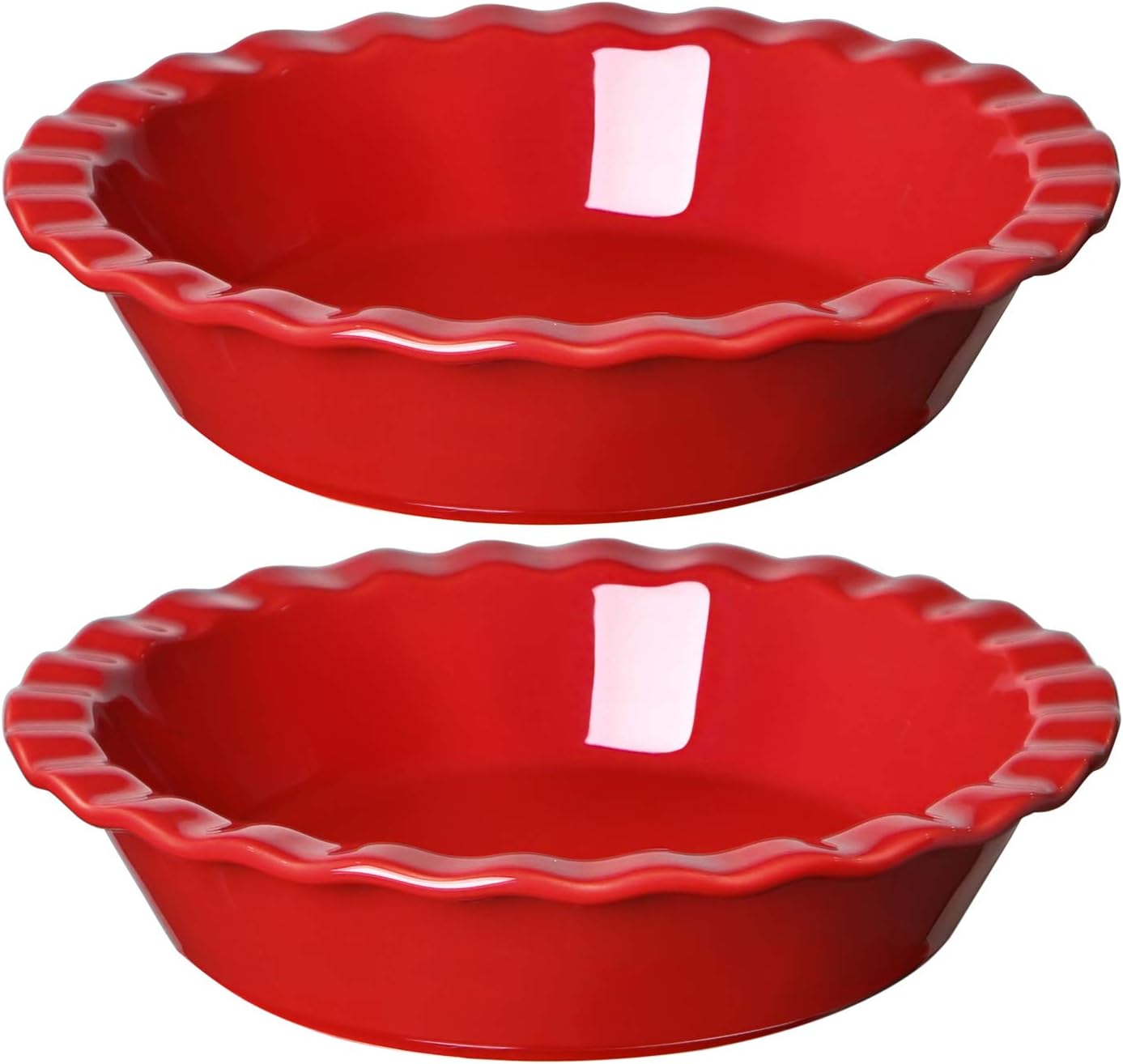 LE TAUCI Ceramic Pie Pans Plate for Baking, 9 inch Deep Dish Baking Dish, 52 ounce Bakeware for Apple Pecan Pie, Set of 2, White