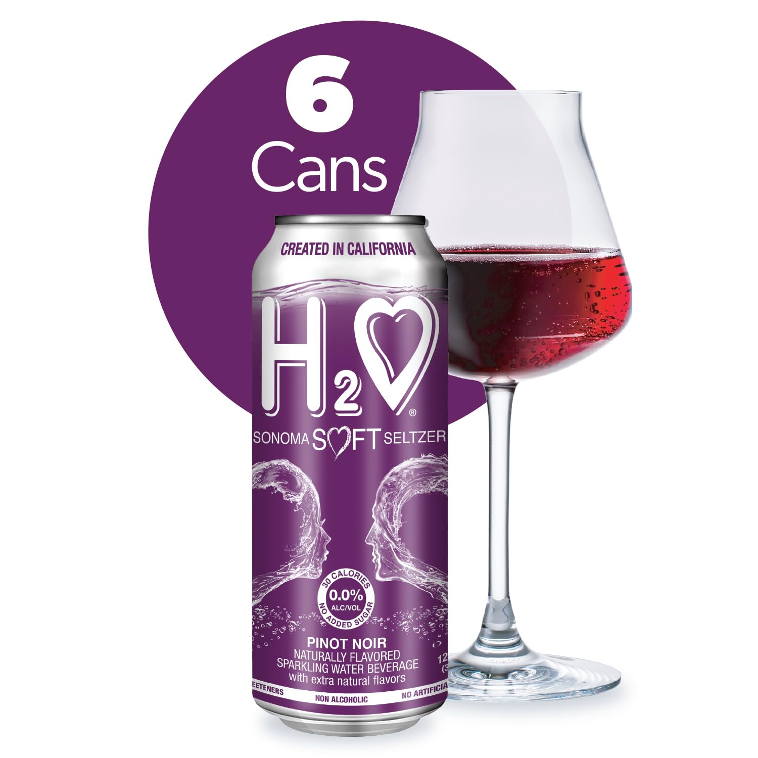 H2o - The Best Non Alcoholic Red Wine - Infused California Sparkling Refreshment, 0.0% Alcohol, (Pinot Noir, Pack of 4-12 Fl oz)
