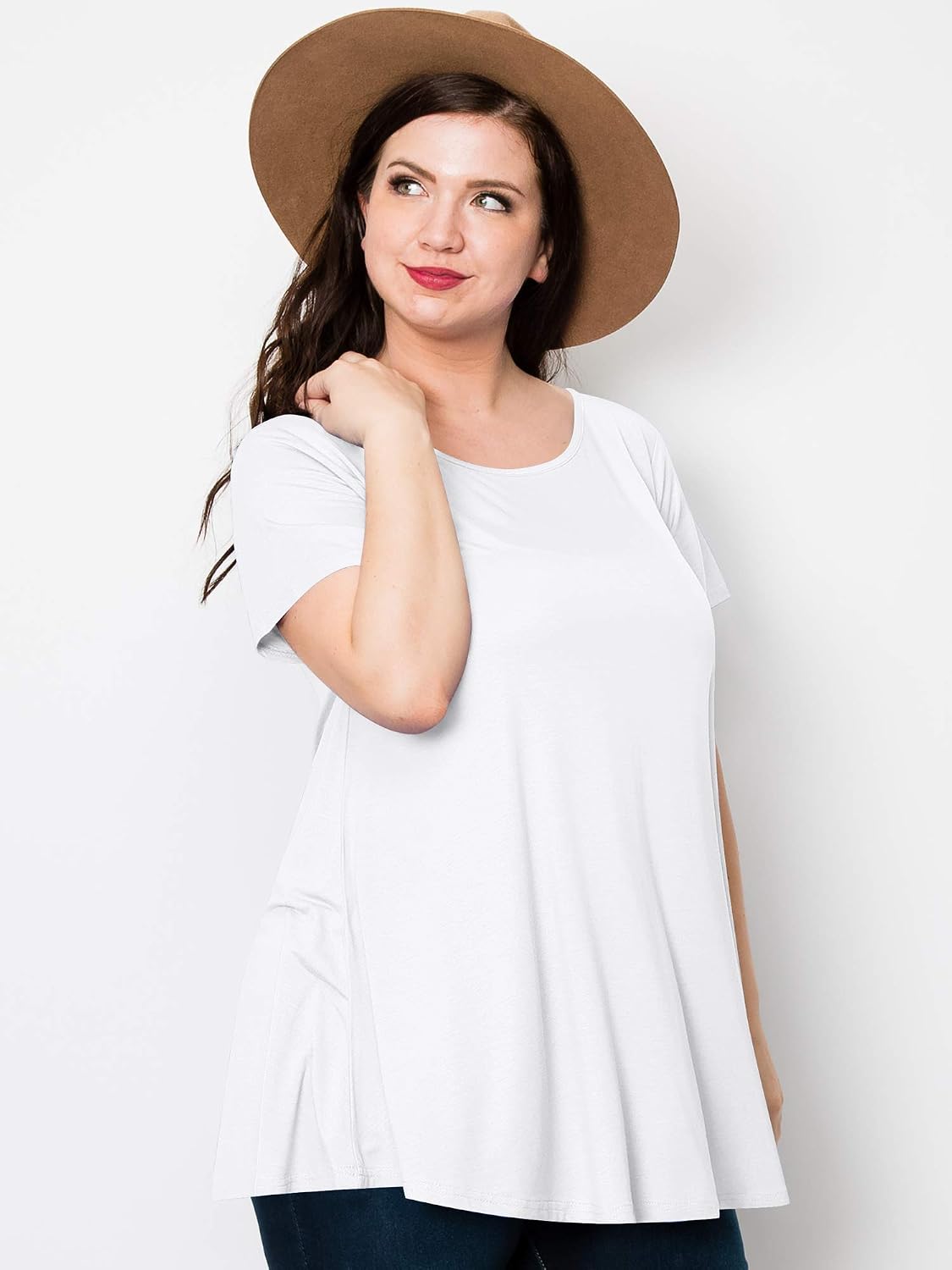Lock and Love Women Solid Short Sleeve/Sleeveless Tunic for Leggings Swing Tunic Flare Tank Tops S-5XL Plus Size Made in USA