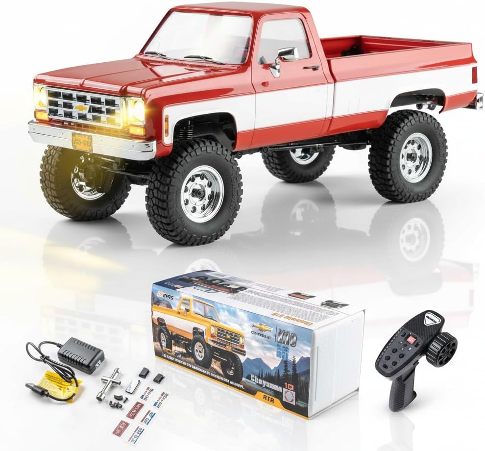 FMS 1/18 FCX18S Chevy K10 S RC Crawler RTR with License Red, RC Pickup Truck 4x4 Chevy Hobby Grade 2-Speed Transmission Monster Truck for Adults with Led Light (red)