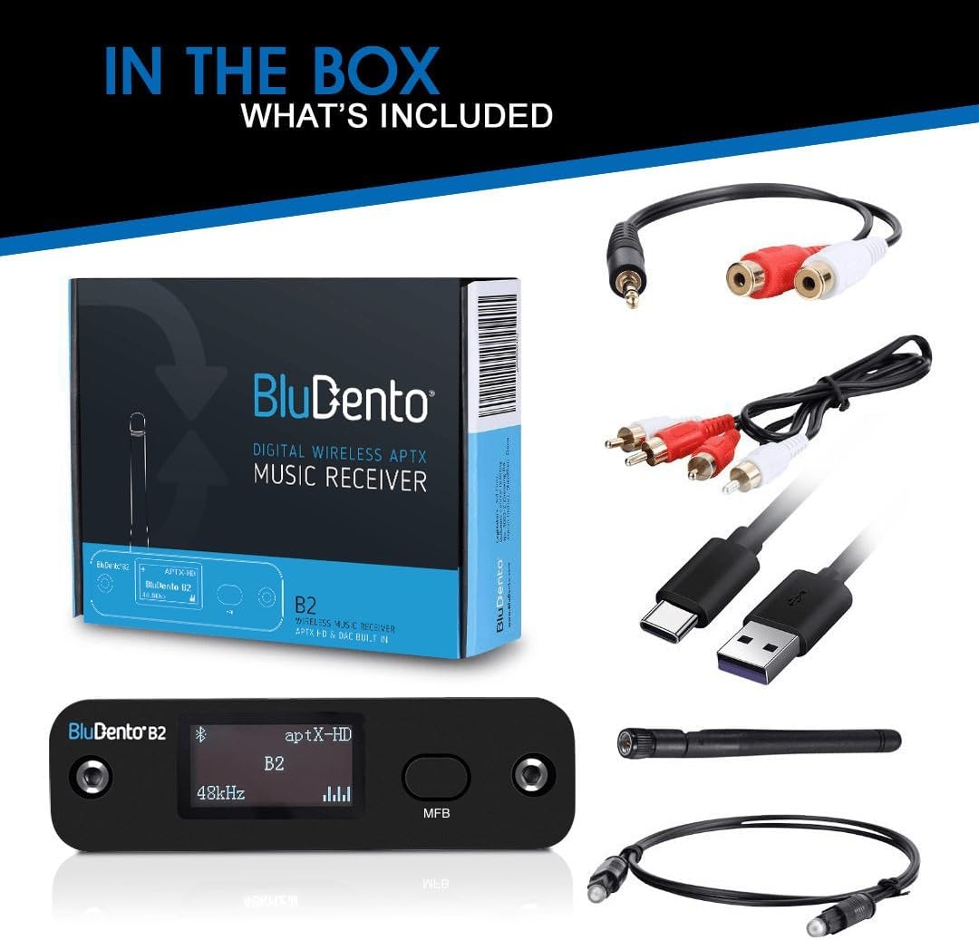 B2 LDAC/aptX HD Bluetooth 5.1 Hi-Fi Audio Receiver with ESS DAC,OLED Display,RCA,Optical & Coaxial,Extended Range for Home Stereo