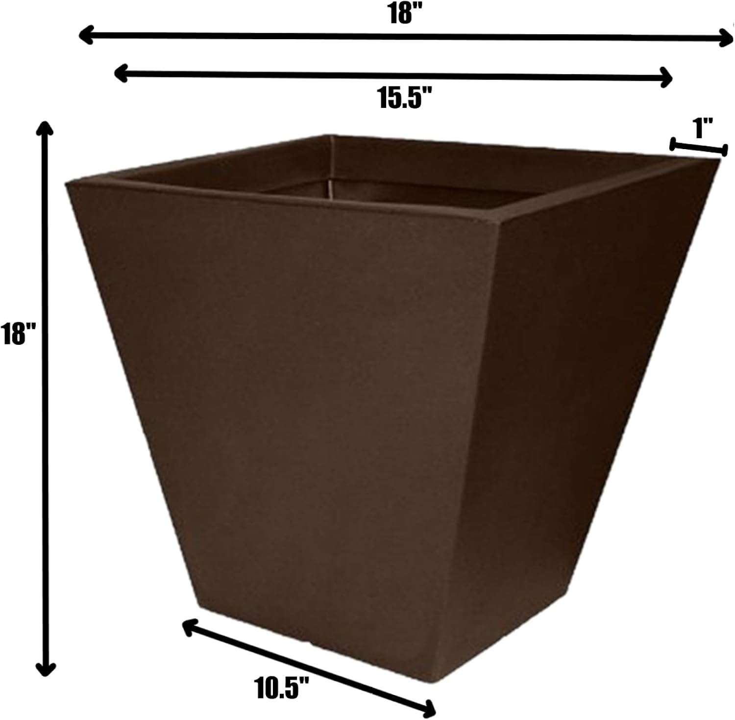 Tusco CT22BK Cosmo Square Planter, Black, 22-Inch