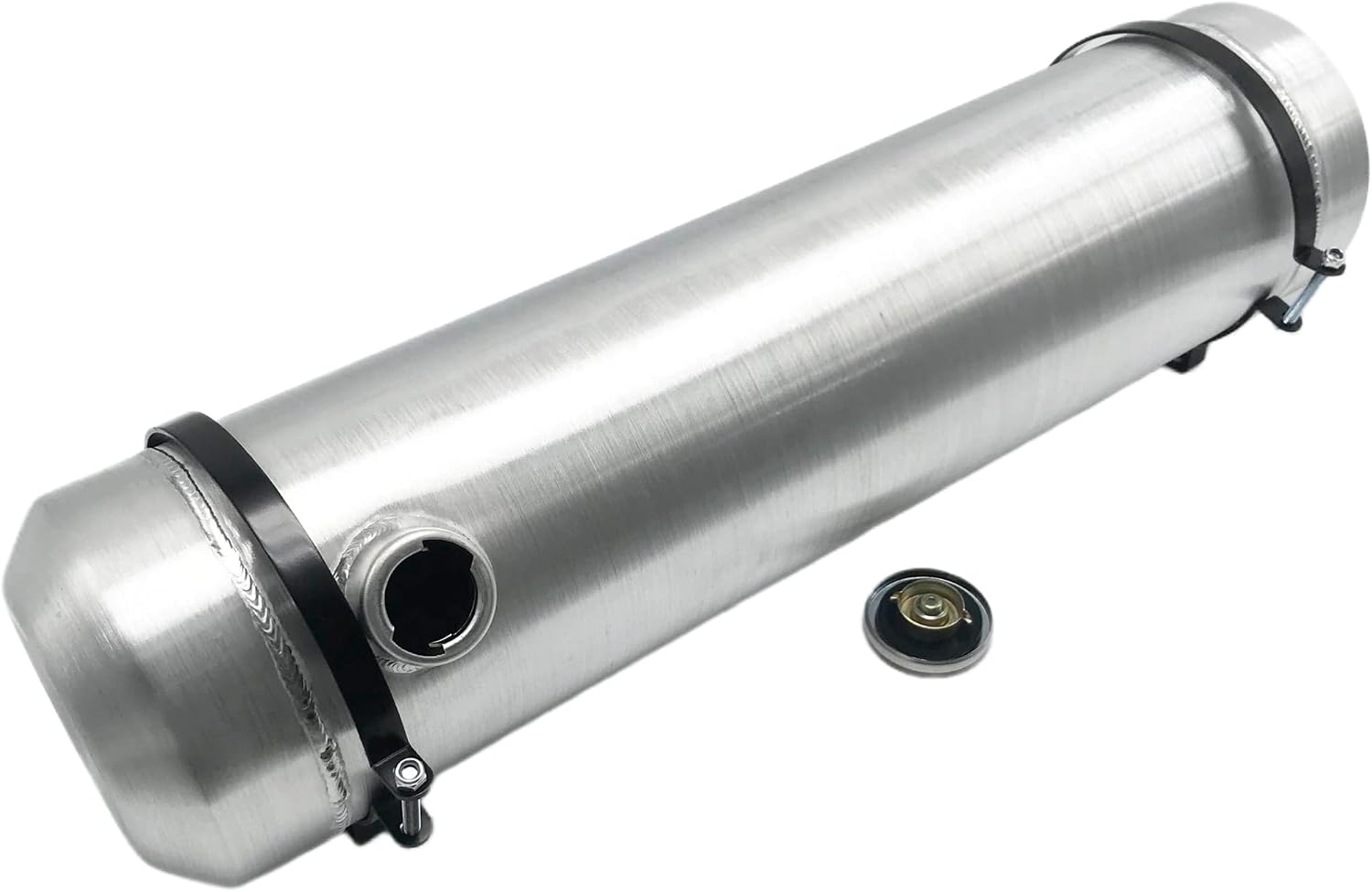 JSD 5 Gallons 8”x24“ Aluminum Spun Round Fuel Gas Tank Cell Fuel Tank with Bracket End Fill 1/4" NPT Outlet