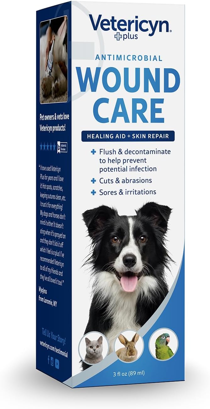 Vetericyn Plus Dog Wound Care Spray | Healing Aid and Skin Repair, Clean Wounds, Relieve Dog Skin Allergies, Safe for All Animals. 16 ounces