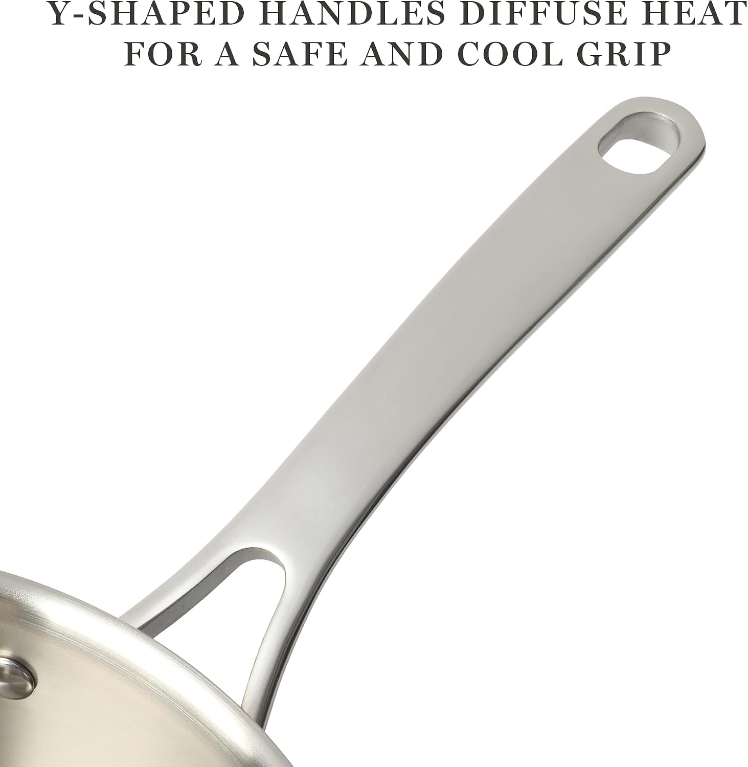 Martha Stewart Castelle 10 Piece 18/8 Durable Stainless Steel Induction Safe Pots and Pans Non-Toxic Kitchen Cookware Set - Gold Handles - Dishwasher Safe