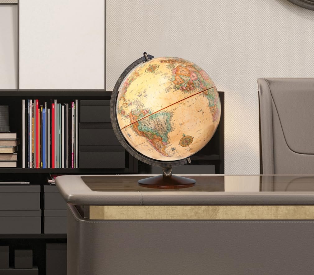 Replogle Illuminated World Globe with Stand, 12 Inch diamteter light up globe with 3-D Raised Relief Texture. Perfect for Children And Kid's Classroom and home Decor, Made In USA