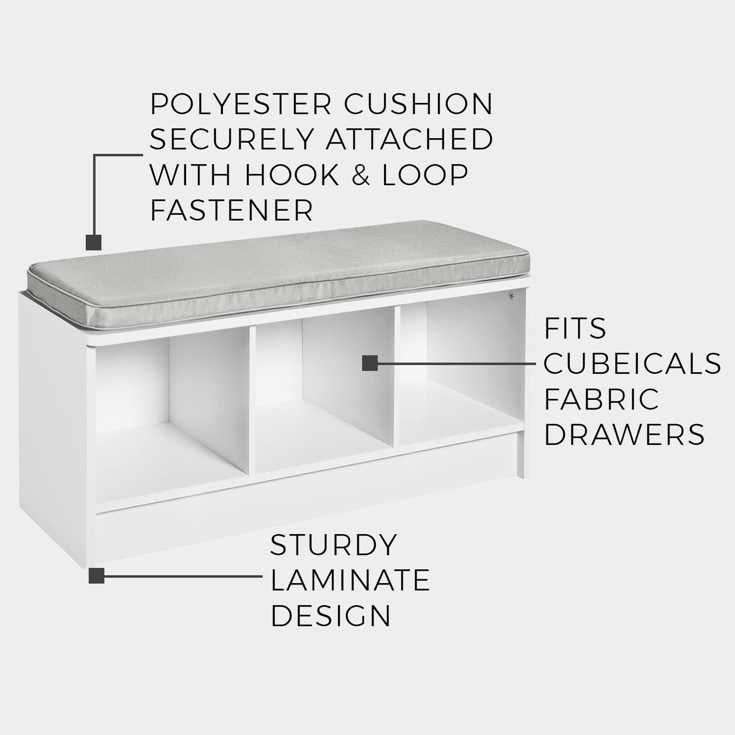 ClosetMaid 3258 Cubeicals 3-Cube Storage Bench, Natural Gray with Gray Cushion