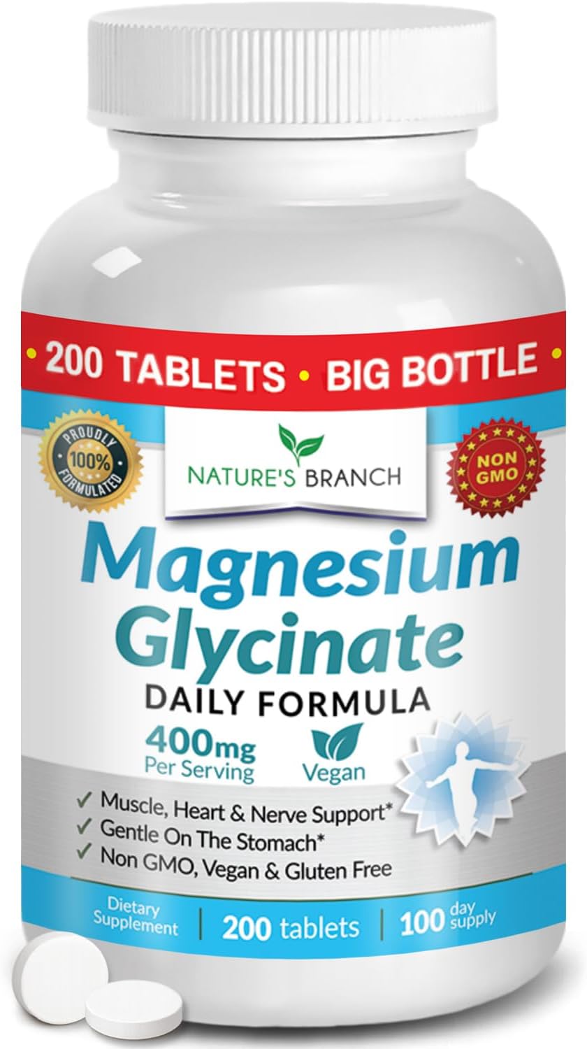 Magnesium Glycinate 400mg | 200 Tablets – High Absorption for Sleep & Heart